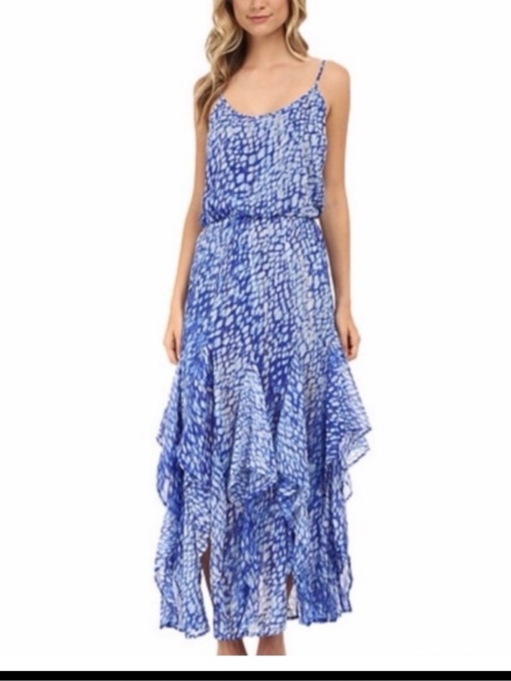 Michael Kors Blue Chiffon Tiered Maxi Dress M